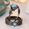 Vintage Blue Opal & Green Zircon Engagement Ring Set for Women