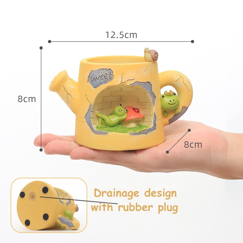 Whimsical Animal Watering Can Planter For Succulents Fairy Garden Decor 2