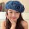 Camellia Bloom Denim Beret Hat for Women with Fluffy Contrast Design