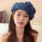 Camellia Bloom Denim Beret Hat for Women with Fluffy Contrast Design