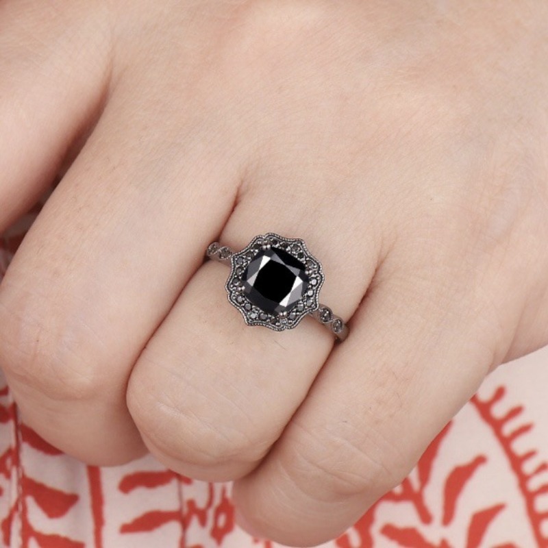 Midnight Elegance Black Zircon Ring for Women Adjustable Minimalist Fashion Jewelry