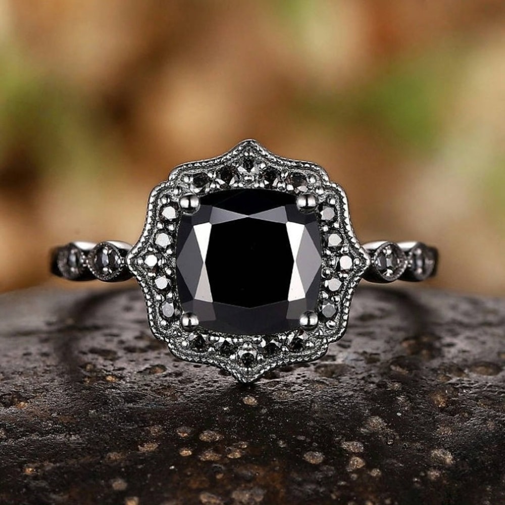 Midnight Elegance Black Zircon Ring for Women Adjustable Minimalist Fashion Jewelry