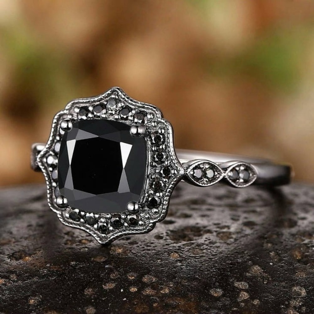 Midnight Elegance Black Zircon Ring for Women Adjustable Minimalist Fashion Jewelry