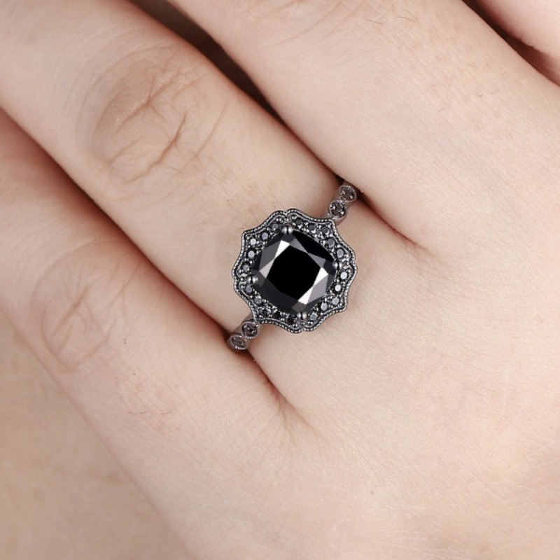 Midnight Elegance Black Zircon Ring for Women Adjustable Minimalist Fashion Jewelry