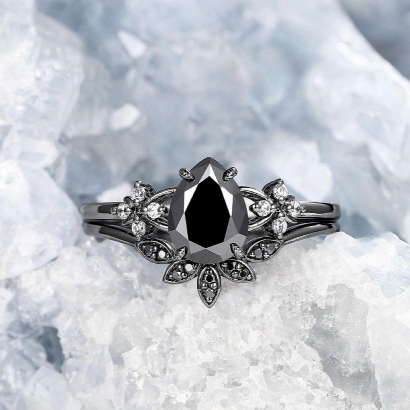 Midnight Teardrop Zircon Ring for Women Minimalist Water Drop Ring Jewelry