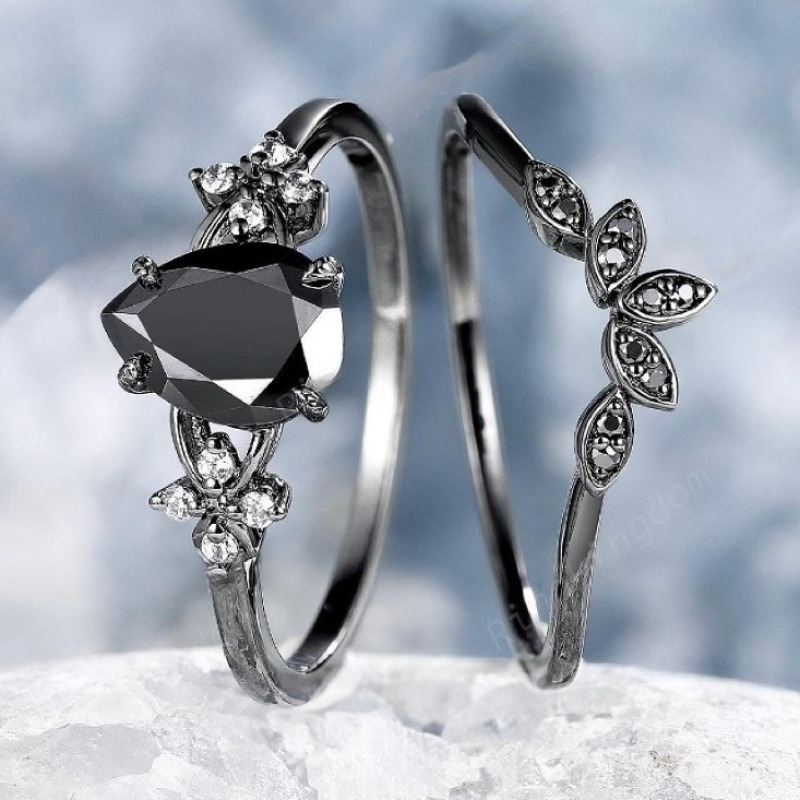 Midnight Teardrop Zircon Ring for Women Minimalist Water Drop Ring Jewelry