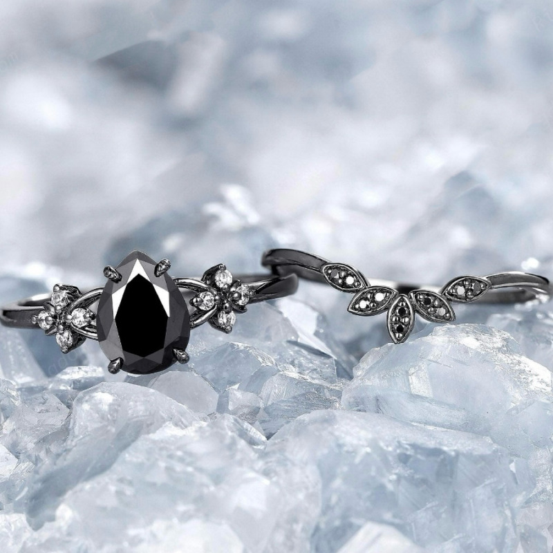 Midnight Teardrop Zircon Ring for Women Minimalist Water Drop Ring Jewelry