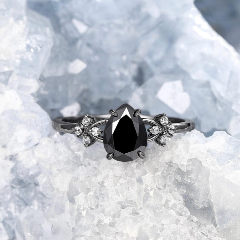 Midnight Teardrop Zircon Ring for Women Minimalist Water Drop Ring Jewelry