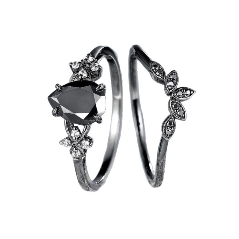 Midnight Teardrop Zircon Ring for Women Minimalist Water Drop Ring Jewelry