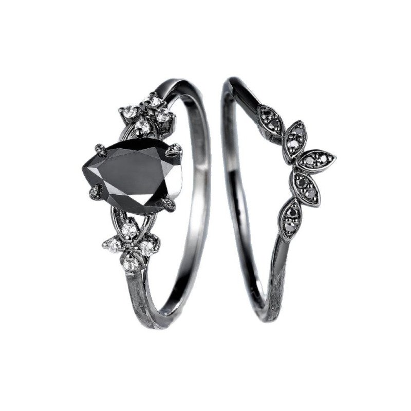 Midnight Teardrop Zircon Ring for Women Minimalist Water Drop Ring Jewelry