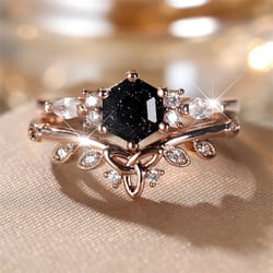 rose gold hexagon zircon promise ring set for women