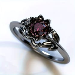 midnight bloom red crystal ring with cubic zirconia floral design