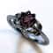 Midnight Bloom Red Crystal Ring with Cubic Zirconia Floral Design
