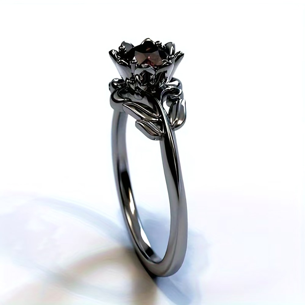 Midnight Bloom Red Crystal Ring with Cubic Zirconia Floral Design
