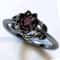 Midnight Bloom Red Crystal Ring with Cubic Zirconia Floral Design