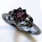 Midnight Bloom Red Crystal Ring with Cubic Zirconia Floral Design