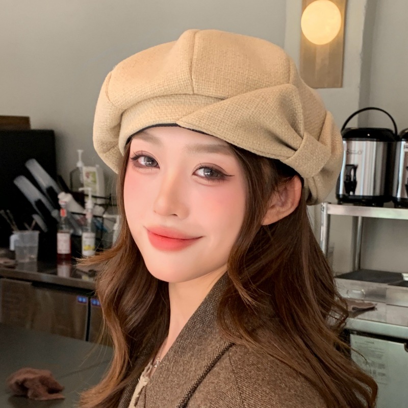 Elegant Japanese Beret Hat for Women Soft Fit Retro Bow Cap