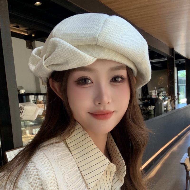 Elegant Japanese Beret Hat for Women Soft Fit Retro Bow Cap