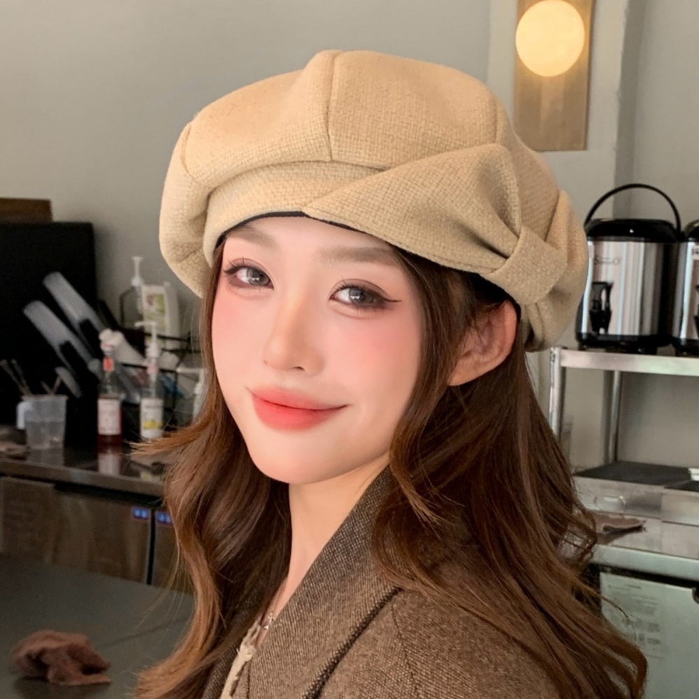 Elegant Japanese Beret Hat for Women Soft Fit Retro Bow Cap