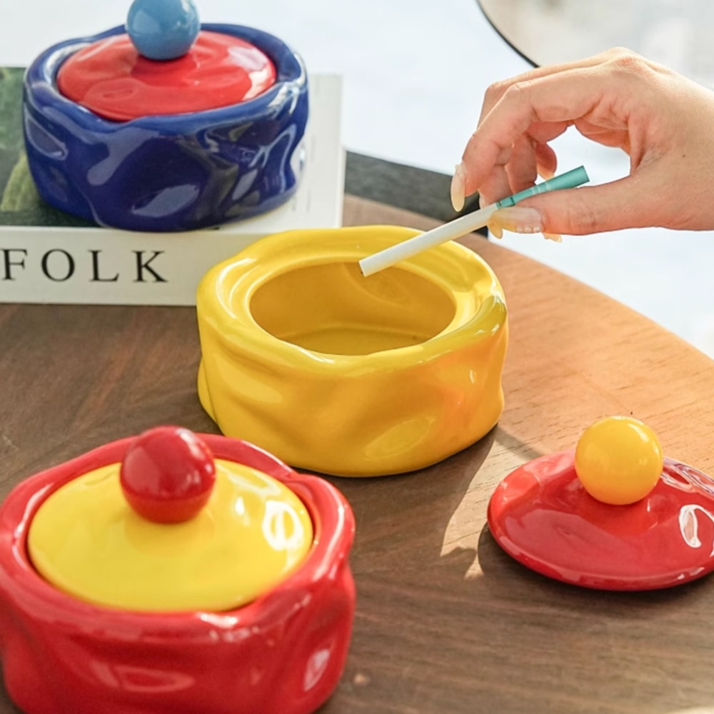 Modern Ceramic Ashtray Decorative Irregular Smoking Tray for Living Room & Desktop