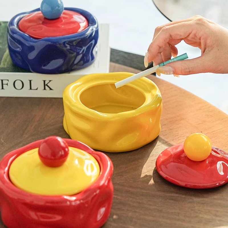 Modern Ceramic Ashtray Decorative Irregular Smoking Tray for Living Room & Desktop