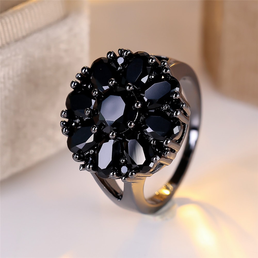 Midnight Promise Black Zircon Engagement Ring for Women