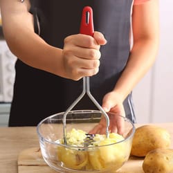 stainless steel potato masher press for smooth veggies and baby food