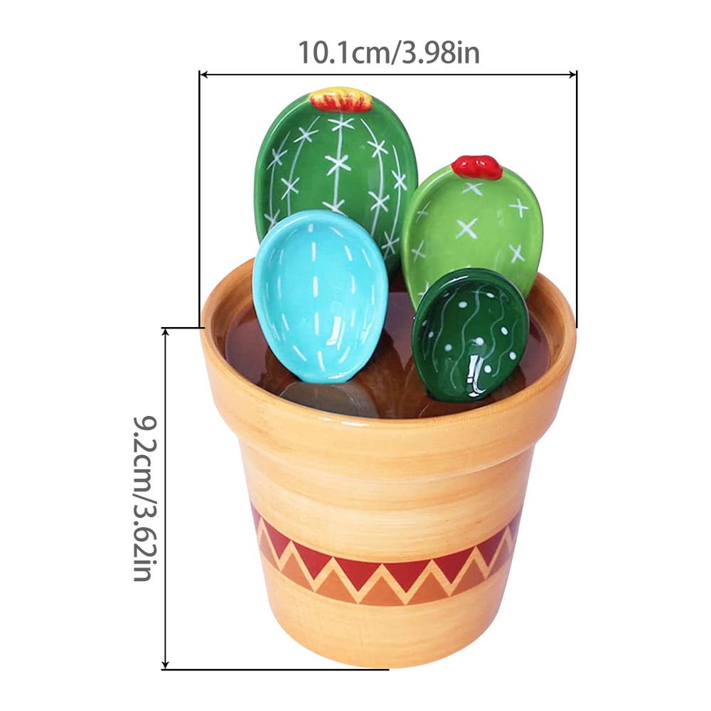 Cactus Ceramic Measuring Spoon Set With Holder For Kitchen Decor And Baking 5