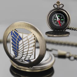 attack on titan vintage compass pocket watch for camping, hiking & anime gift collectors