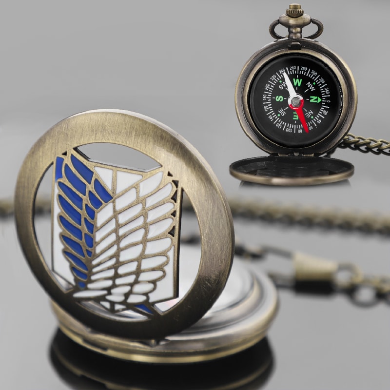 Attack On Titan Vintage Compass Pocket Watch For Camping Hiking Anime Gift Collectors 0