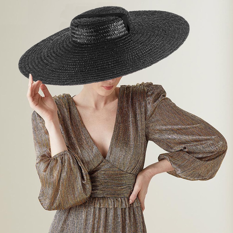 Vintage Wide Brim Straw Sun Hat with Ribbon for Women