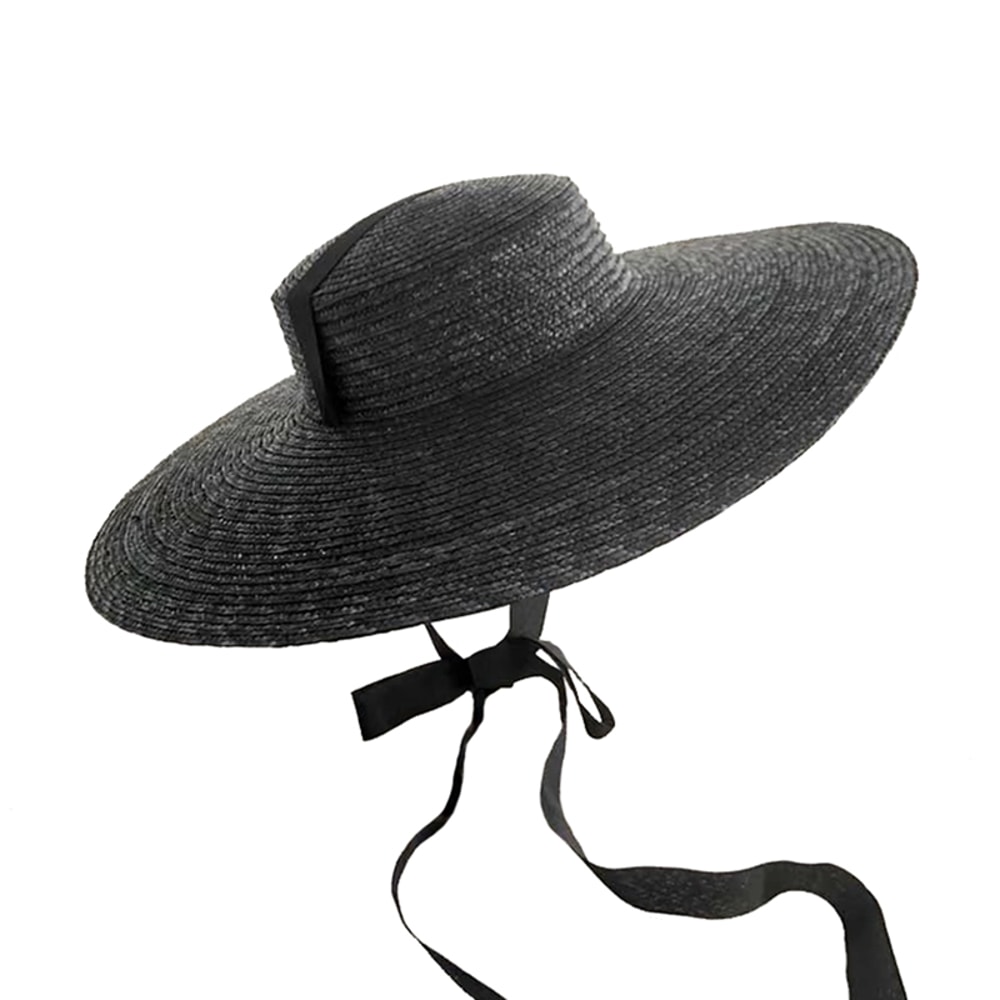 Vintage Wide Brim Straw Sun Hat with Ribbon for Women