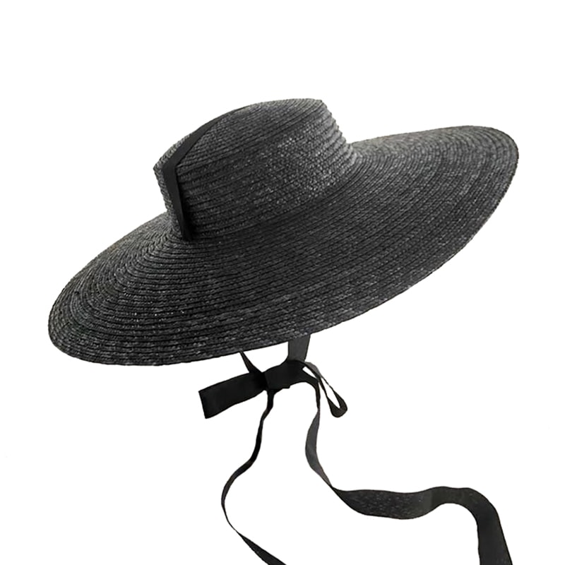 Vintage Wide Brim Straw Sun Hat with Ribbon for Women