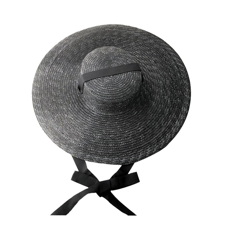 Vintage Wide Brim Straw Sun Hat with Ribbon for Women