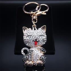 sparkling cat keychain rhinestone kitty bag charm for keys & handbags