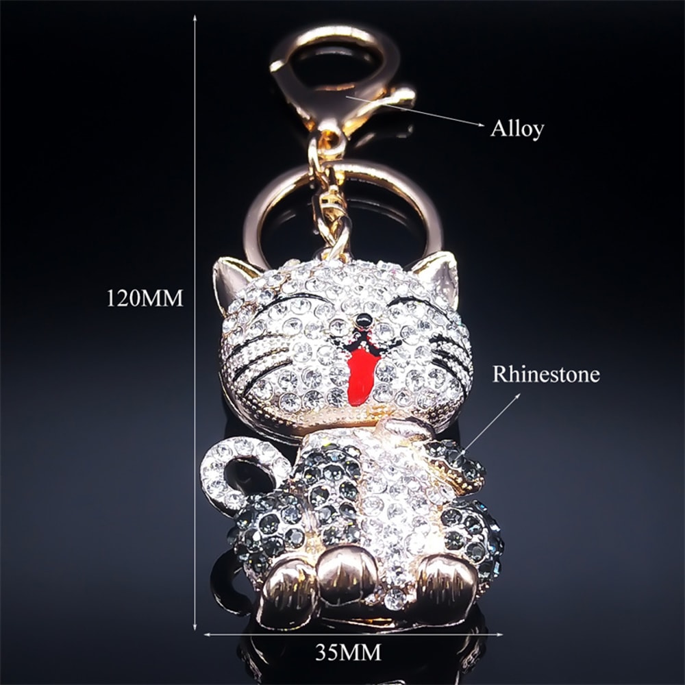 Sparkling Cat Keychain Rhinestone Kitty Bag Charm for Keys & Handbags
