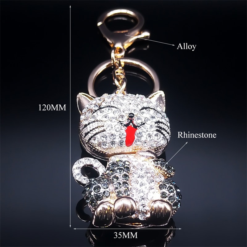 Sparkling Cat Keychain Rhinestone Kitty Bag Charm for Keys & Handbags