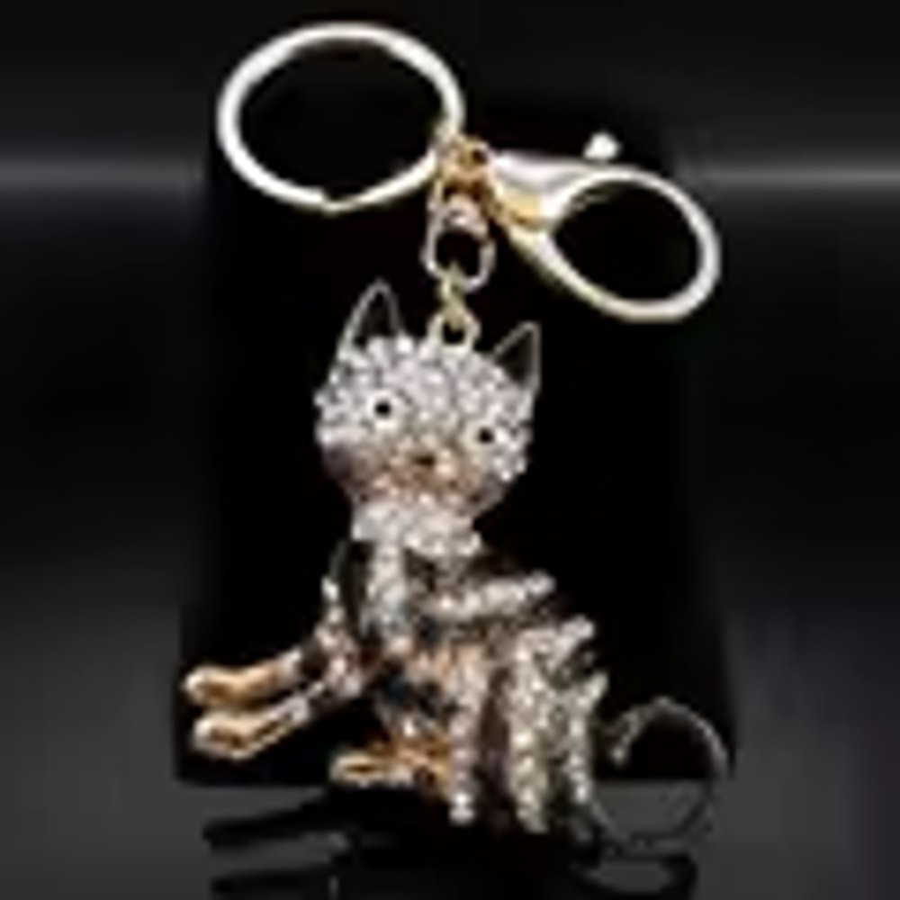Sparkling Cat Keychain Rhinestone Kitty Bag Charm for Keys & Handbags