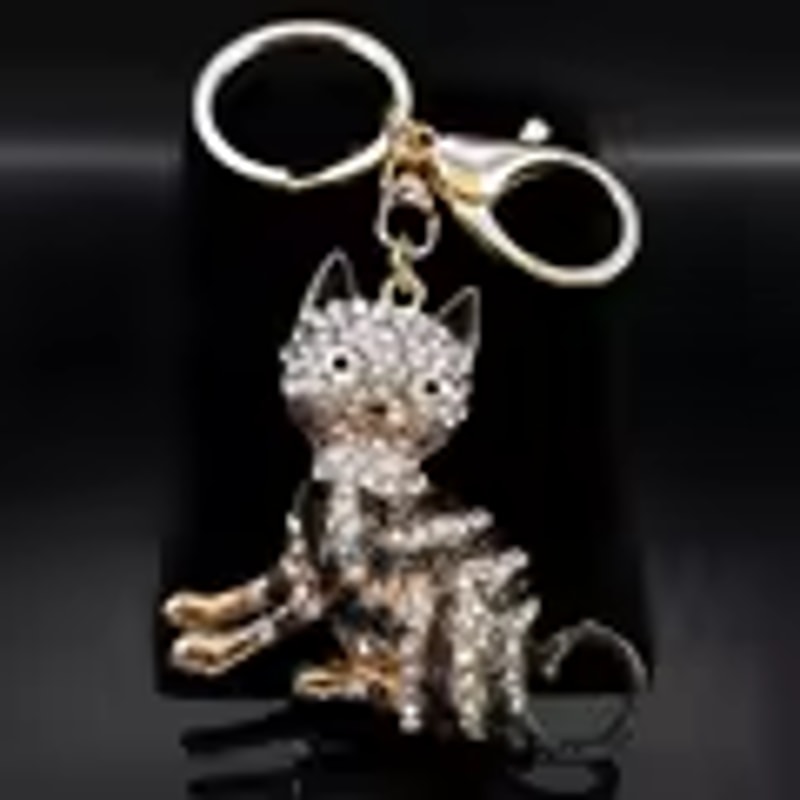 Sparkling Cat Keychain Rhinestone Kitty Bag Charm for Keys & Handbags
