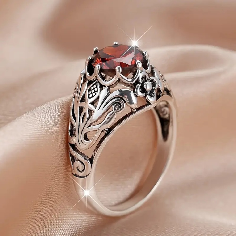 Vintage Red Zircon Gothic Ring for Men & Women Retro Punk Statement Jewelry