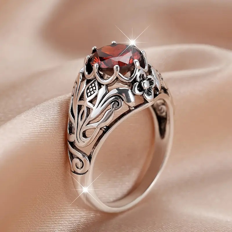 Vintage Red Zircon Gothic Ring for Men & Women Retro Punk Statement Jewelry