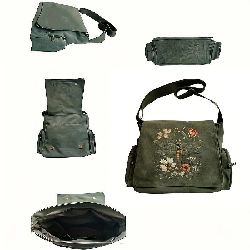 Dragonfly Canvas Crossbody Bag For Women Large Capacity Boho Shoulder Messenger Purse 2