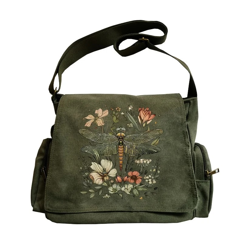 Dragonfly Canvas Crossbody Bag For Women Large Capacity Boho Shoulder Messenger Purse 4