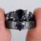 Midnight Royale Oval Crystal Ring Set with Blue Zircon and Black Metal Bands