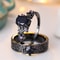 Midnight Royale Oval Crystal Ring Set with Blue Zircon and Black Metal Bands