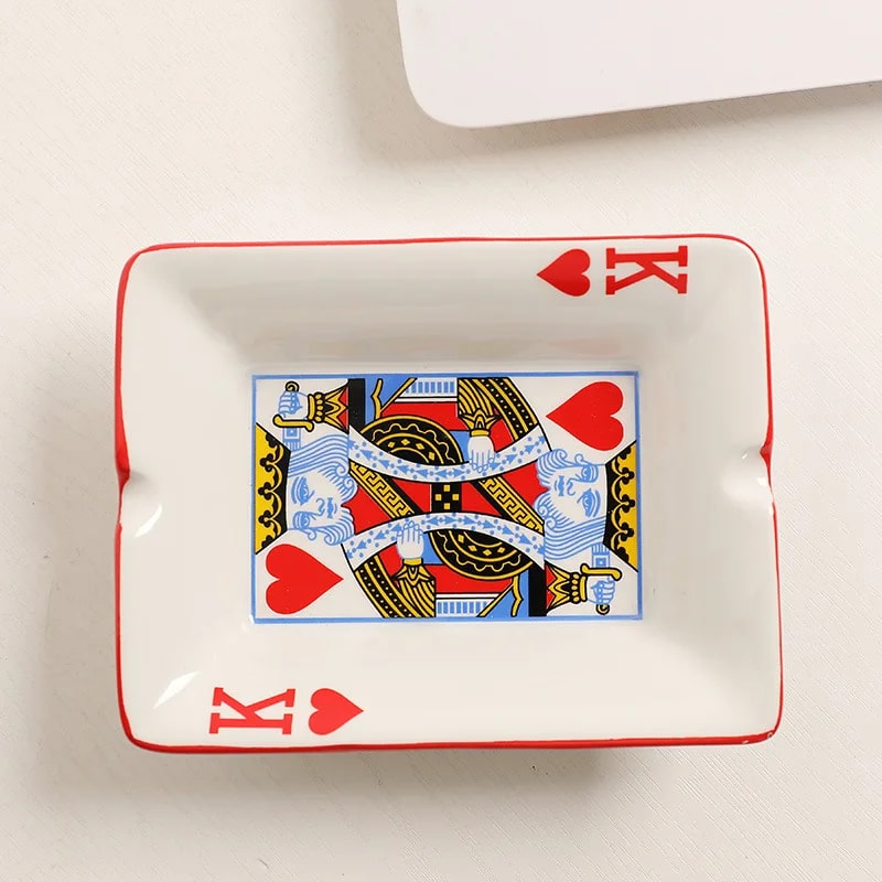 Royal Poker Ceramic Ashtray Decorative Smoking Tray for Home Office Lounge