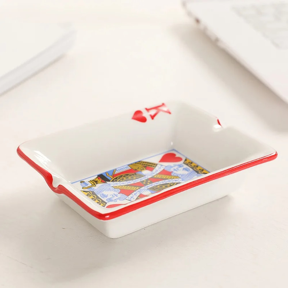 Royal Poker Ceramic Ashtray Decorative Smoking Tray for Home Office Lounge