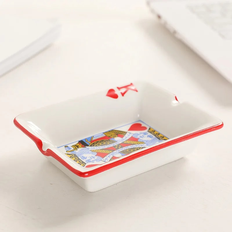 Royal Poker Ceramic Ashtray Decorative Smoking Tray for Home Office Lounge