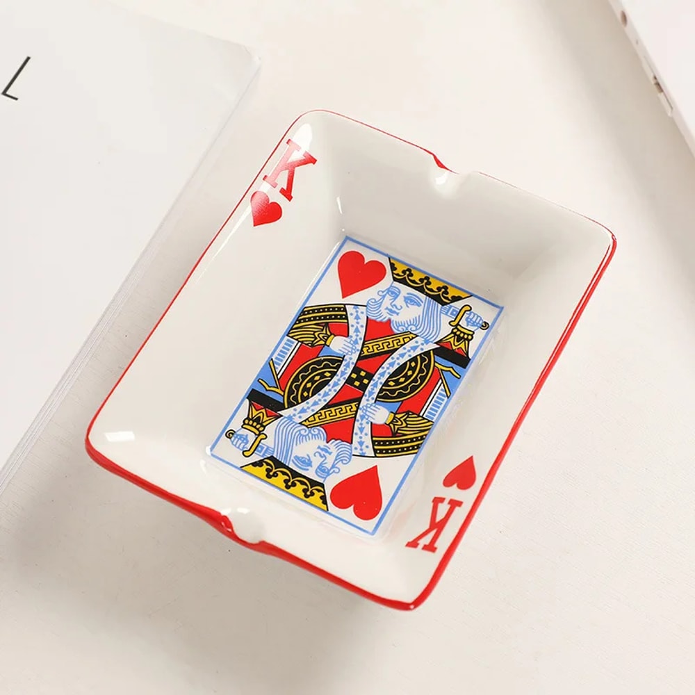 Royal Poker Ceramic Ashtray Decorative Smoking Tray for Home Office Lounge