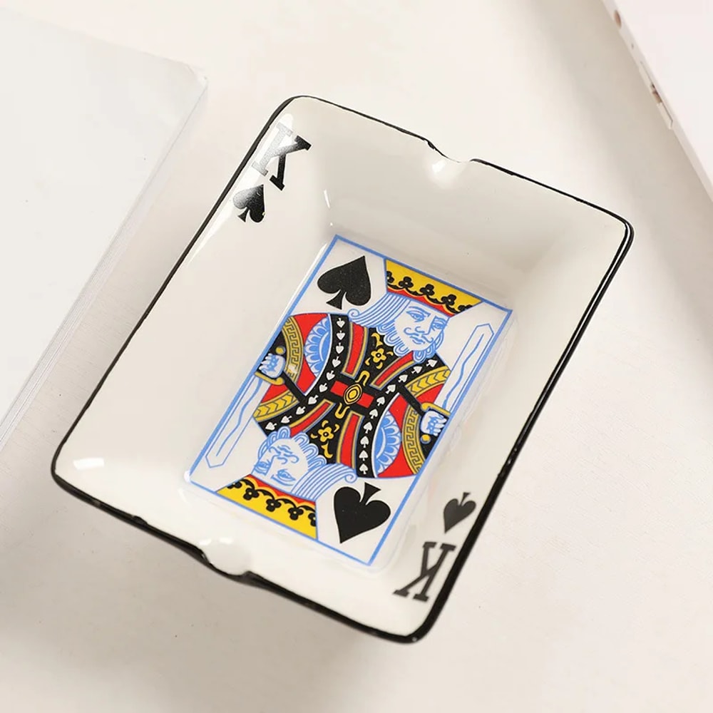 Royal Poker Ceramic Ashtray Decorative Smoking Tray for Home Office Lounge